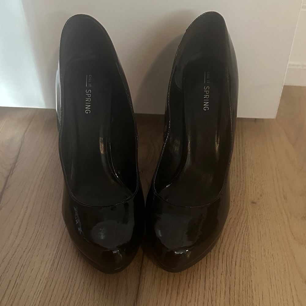 Call It Spring Glossy Black Heels - Picture 2 of 5